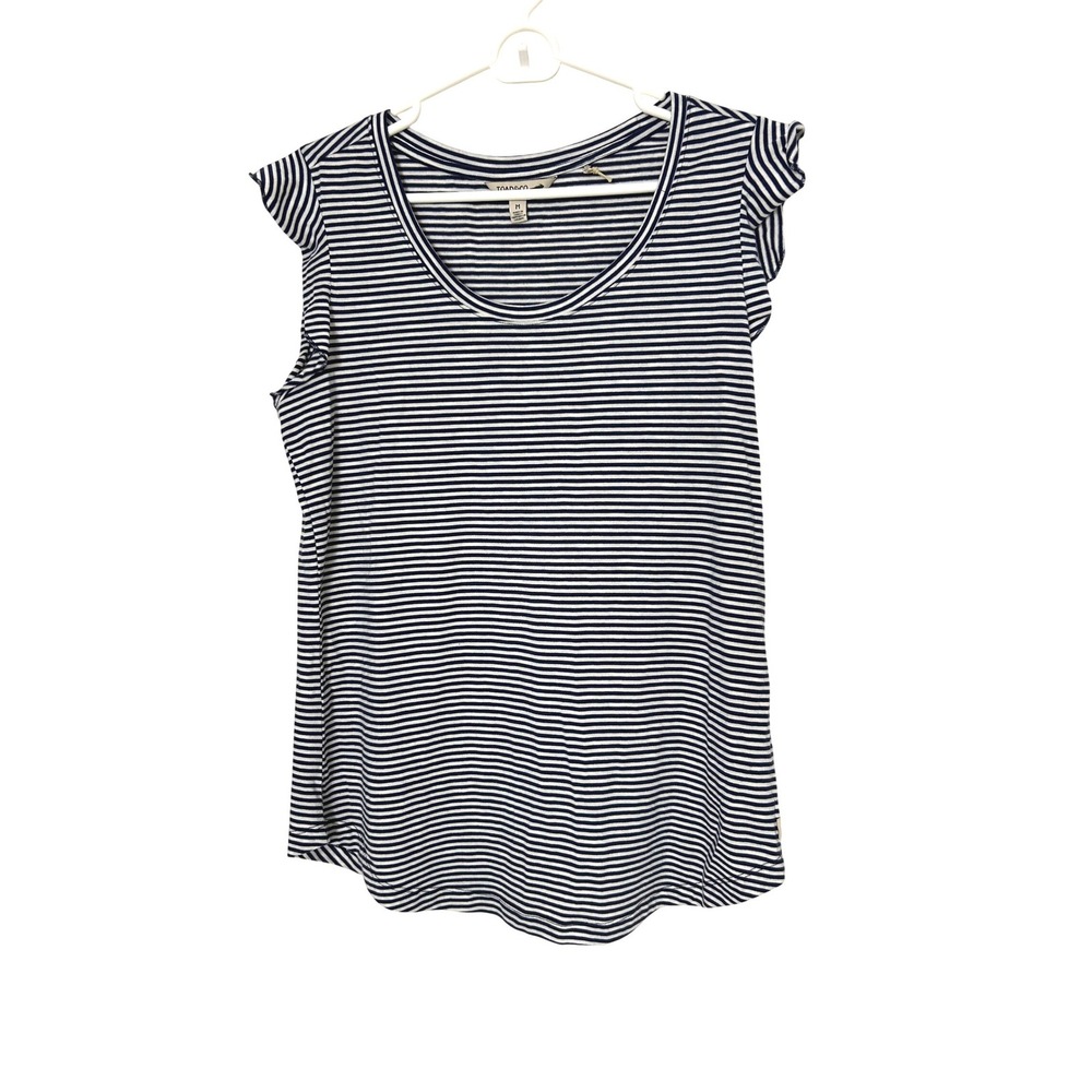 Toad&Co Tank Women M Blue Rufflita II Striped Ruffle Sleeve Nautical Casual Top